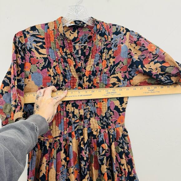 Albert Nipon Brown And Red Multicolor Floral Half Sleeve Pleated Dress Women’s L - Picture 3 of 7